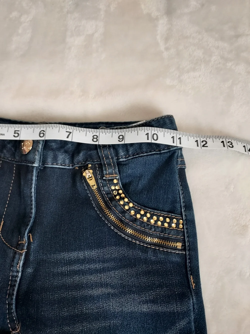 Girls' Dark Wash Size 6X-7 Thick Sparkle Bling Embellished Stretch Skinny Jeans